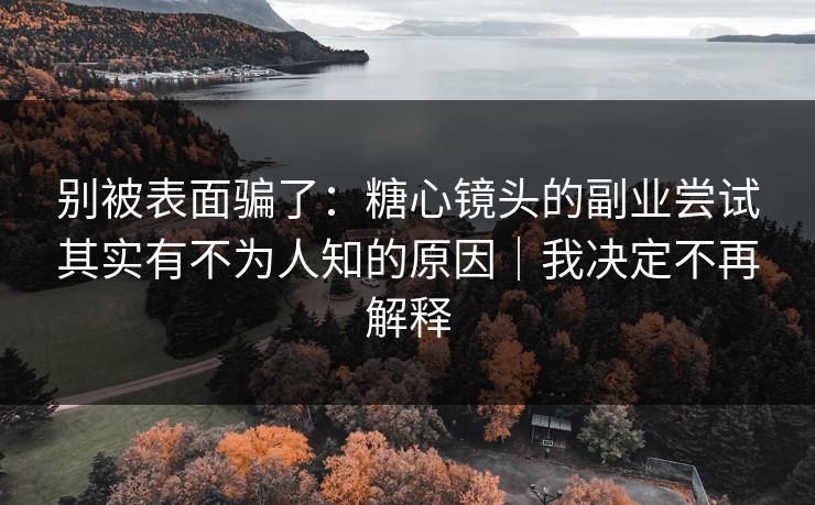 别被表面骗了：糖心镜头的副业尝试其实有不为人知的原因｜我决定不再解释